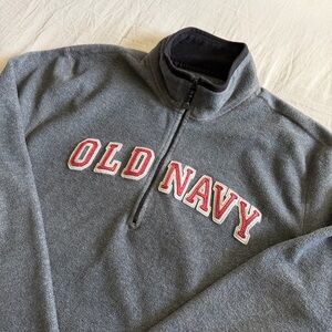 Vintage Old Navy Spell-Out Fleece Quarter-Zip Gray Men’s Large Pullover Y2K
